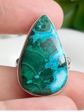 Malachite Chrysocolla Ring Size 8.25 Sterling Silver